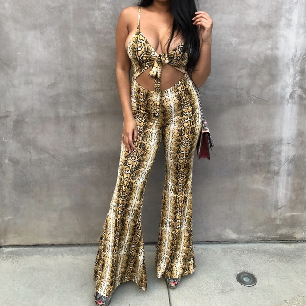 Sexy snake print tan jumpsuit